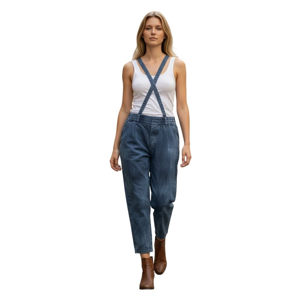 Anthropologie Pilcro Slate Blue Tie Dye‎ Suspender Wide Leg Pants M L $148 Indie
